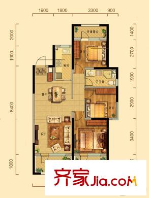 紅星?法蘭香頌GB戶型 3室2廳1衛(wèi)1廚
