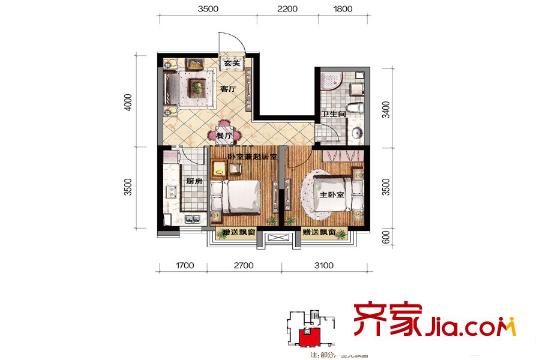 格林陽光城XG1戶型圖 2室2廳1衛(wèi)