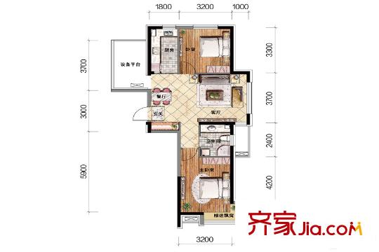 格林陽光城XG2戶型圖 2室2廳1衛(wèi)1廚