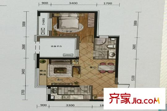 格林陽光城F5戶型圖 1室2廳1衛(wèi)1廚