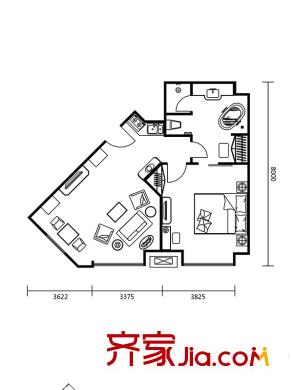 浦江?波士灣壹平方米C座C戶型 1室1廳1衛(wèi)1廚