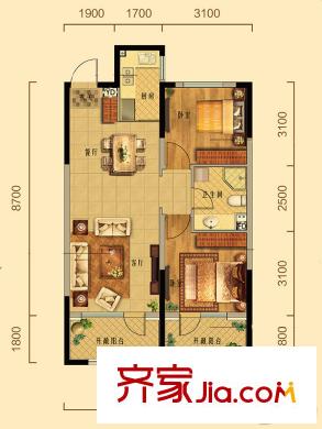 紅星?法蘭香頌GA戶型 2室2廳1衛(wèi)1廚