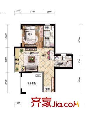 格林陽光城59.6平方米高層G2戶型 1室2廳1衛(wèi)