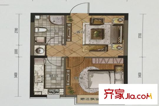 格林陽光城F1戶型圖 1室1廳1衛(wèi)1廚