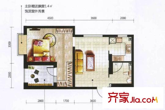 博榮水立方A西戶型圖 1室1廳1衛(wèi)