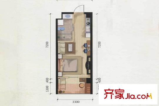 博榮水立方83#（18）戶型圖 1室1廳1衛(wèi)