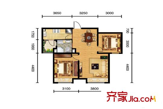 三盛頤景藍(lán)灣D戶型 2室2廳1衛(wèi)1廚