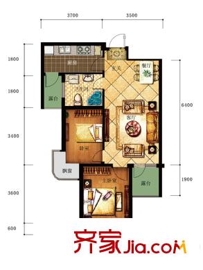 三盛頤景藍(lán)灣A戶型 2室2廳1衛(wèi)1廚