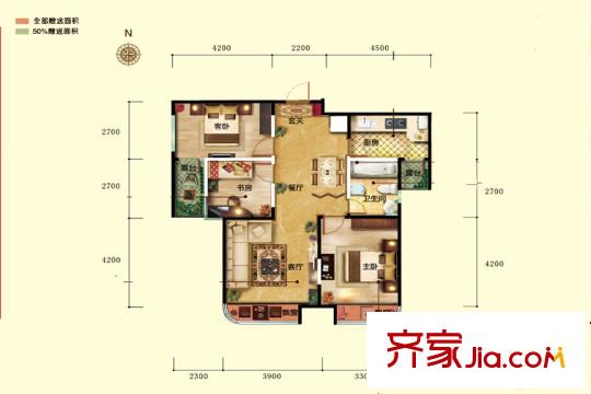 三盛頤景藍(lán)灣D戶型 3室2廳1衛(wèi)