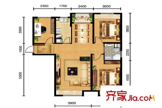 三盛頤景藍(lán)灣B戶型 3室2廳1衛(wèi)1廚