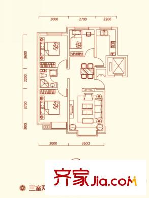 特變?水木融城3c戶型 3室2廳1衛(wèi)