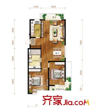 萬科金域藍(lán)灣B2戶型 2室2廳1衛(wèi)1廚