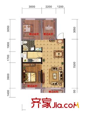 沈陽旭輝御府高層C戶型 3室2廳1衛(wèi)1廚