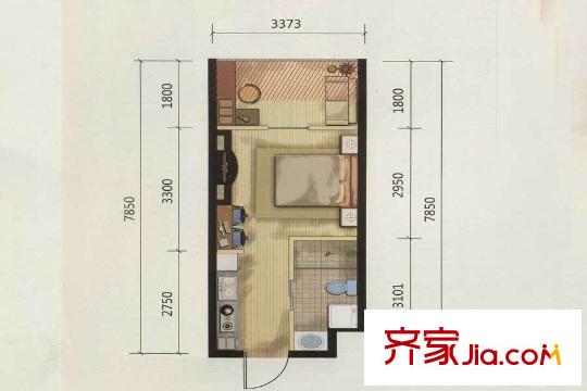 博榮水立方83#（10）戶型圖 1室1廳1衛(wèi)