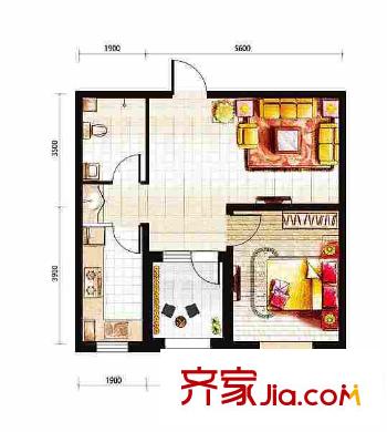 博榮水立方85#、86#-03戶型 1室1廳1衛(wèi)1廚