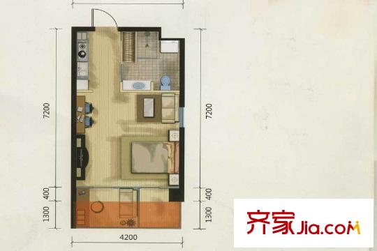 博榮水立方83#（19）戶型圖--32.57平 1室1廳1衛(wèi)