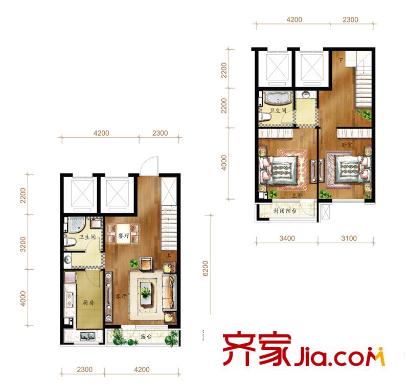 萬科金域藍(lán)灣B1戶型 2室2廳2衛(wèi)1廚
