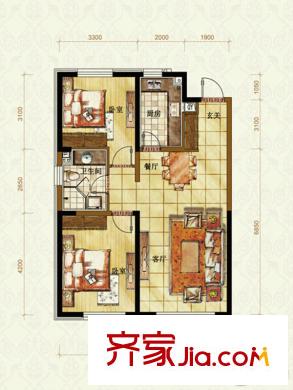 萬科金域藍(lán)灣A戶型 2室2廳1衛(wèi)1廚