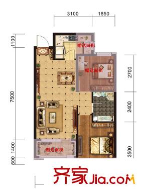 沈陽旭輝御府高層B戶型 2室2廳1衛(wèi)1廚