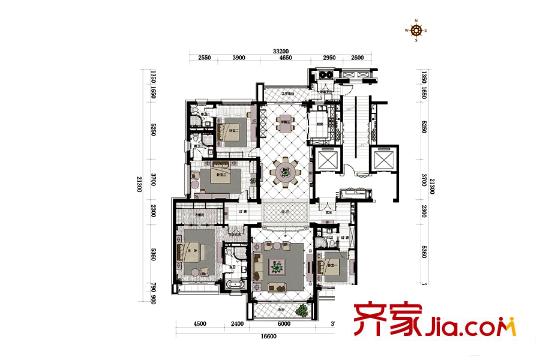 沈陽(yáng)星河灣A2戶(hù)型 4室3廳4衛(wèi)1廚