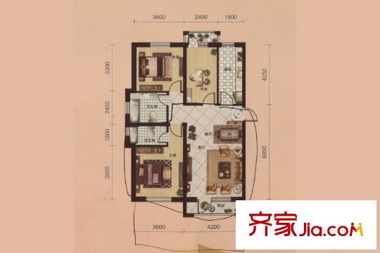 天潔?華爾街廣場D1戶型圖 3室2廳2衛(wèi)1廚