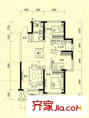 中?？党荊C戶型 3室2廳1衛(wèi)1廚