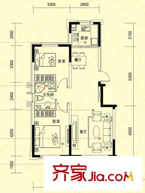 中海康城DA'戶型 2室2廳1衛(wèi)1廚