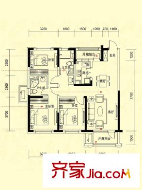 中海康城GD戶型 3室2廳2衛(wèi)1廚