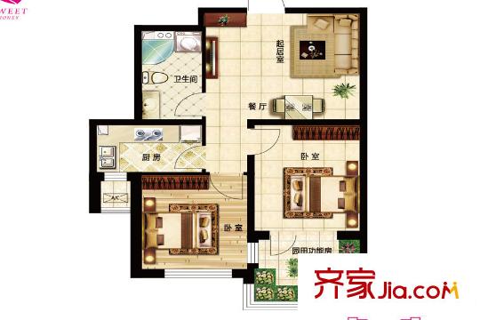 盛世?園田居G5戶型圖 2室2廳1衛(wèi)1廚
