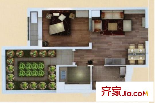 盛世?園田居A1戶型圖 1室1廳1衛(wèi)1廚