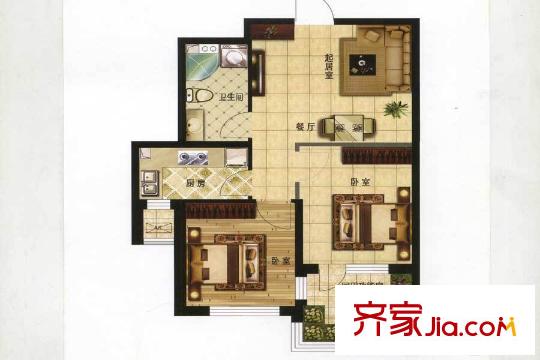 盛世?園田居H區(qū)74平戶型圖 2室2廳1衛(wèi)