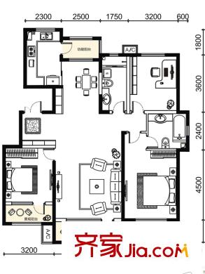 錦園F戶型 3室2廳2衛(wèi)1廚