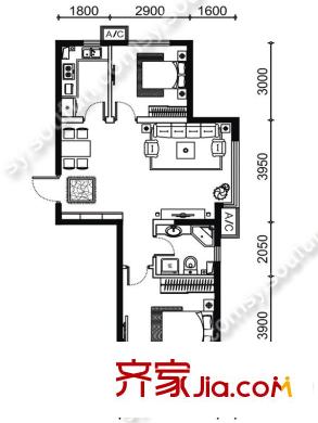 錦園B戶型 2室2廳1衛(wèi)1廚