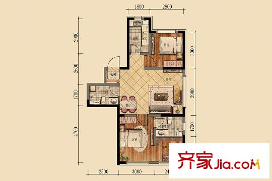 萬錦?紫園G4-A戶型 3室2廳2衛(wèi)1廚