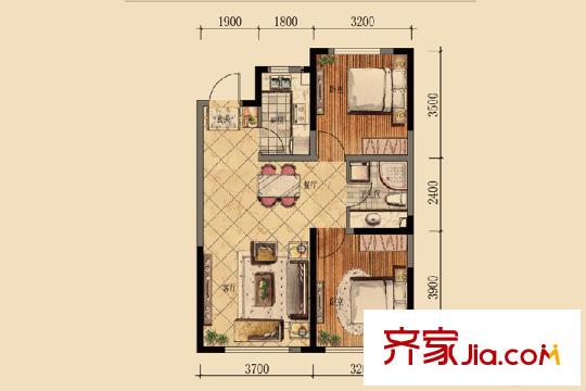 萬錦?紫園G2-C戶型 2室2廳1衛(wèi)1廚