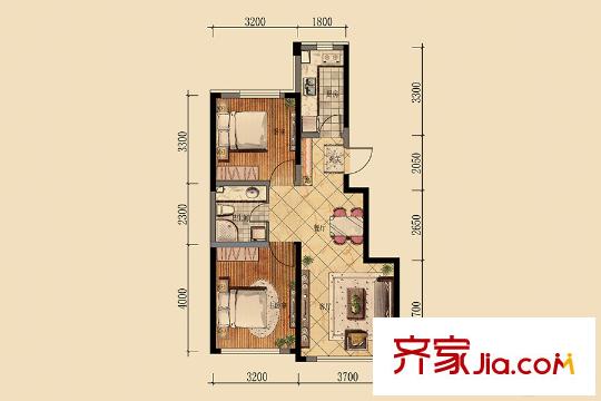 萬錦?紫園G1-D戶型 2室2廳1衛(wèi)1廚
