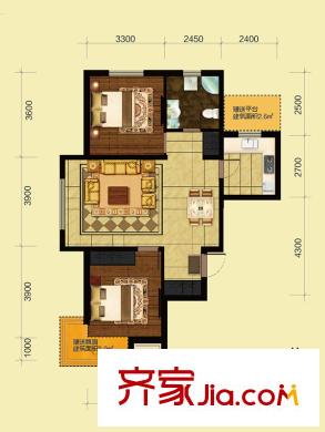 富邦壹品天城A戶(hù)型 2室2廳1衛(wèi)1廚