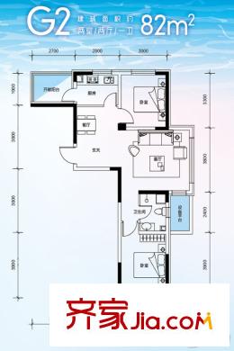 華海?藍(lán)境G2戶型 2室2廳1衛(wèi)1廚