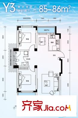 華海?藍(lán)境Y3戶型 2室2廳1衛(wèi)1廚