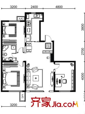 錦園E戶型 3室2廳1衛(wèi)1廚