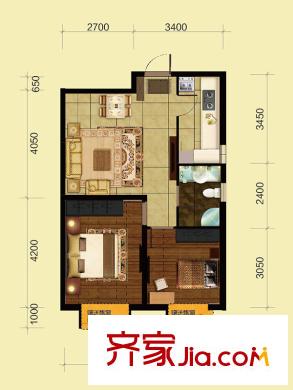 富邦壹品天城B戶(hù)型 2室1廳1衛(wèi)1廚