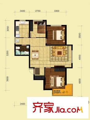 富邦壹品天城D戶(hù)型 2室2廳1衛(wèi)1廚