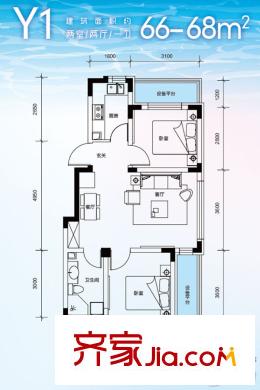華海?藍(lán)境Y1戶型 2室2廳1衛(wèi)1廚