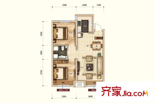 萬錦?香樟樹F2戶型 2室2廳1衛(wèi)1廚