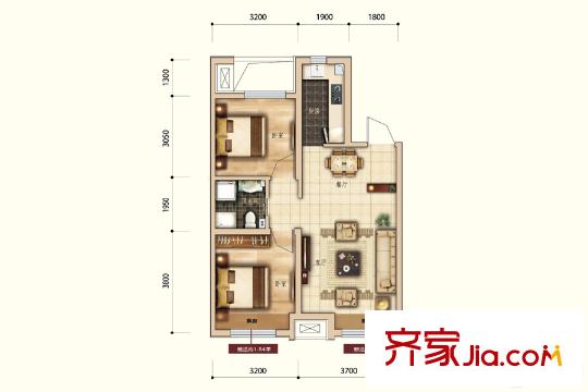 萬錦?香樟樹H5戶型 2室2廳1衛(wèi)1廚