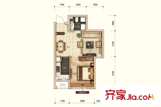 萬錦?香樟樹H2戶型 1室2廳1衛(wèi)1廚