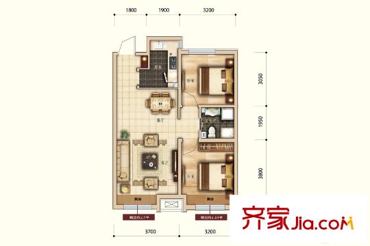 萬錦?香樟樹H4戶型 2室2廳1衛(wèi)1廚