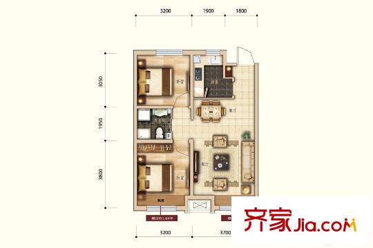萬錦?香樟樹H3戶型 2室2廳1衛(wèi)1廚