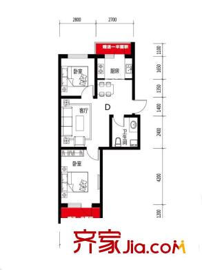 華新名筑D戶型 2室2廳1衛(wèi)1廚