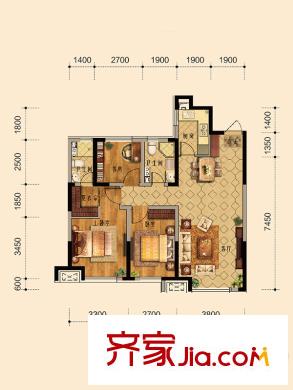 萬(wàn)錦?紅樹(shù)灣D戶(hù)型 3室2廳2衛(wèi)1廚
